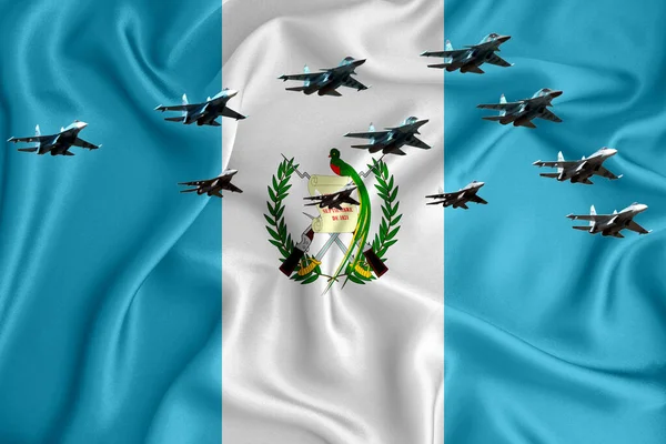 Σημαία Γουατεμάλα Φόντο Χώρο Για Λογότυπό Σας Στρατιωτική Εικόνα Αεροπορική — Φωτογραφία Αρχείου