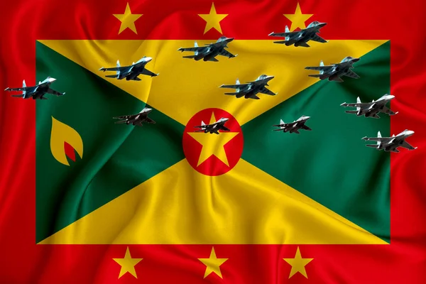 Bandiera Grenada Sfondo Con Spazio Vostro Logo Illustrazione Militare Parata — Foto Stock