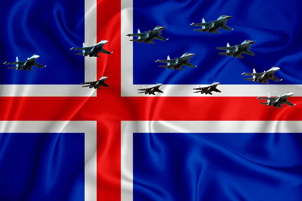 アイスランドの旗 あなたのロゴのためのスペース付きの背景 軍事3Dイラスト 航空パレード 軍用航空ショー 軍用航空の航空パレード 3Dレンダリング — ストック写真
