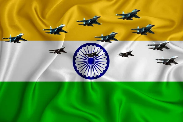Прапор Індії Фон Простором Вашого Логотипу Військова Ілюстрація Повітряний Парад — стокове фото