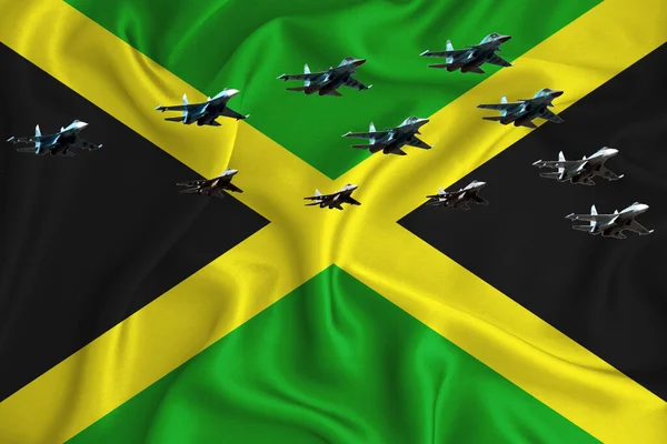 Σημαία Τζαμάικα Φόντο Χώρο Για Λογότυπό Σας Στρατιωτική Εικόνα Αεροπορική — Φωτογραφία Αρχείου