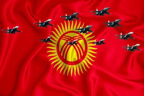 Kyrgyzstánská Vlajka Pozadí Prostorem Pro Vaše Logo Vojenská Ilustrace Letecká — Stock fotografie