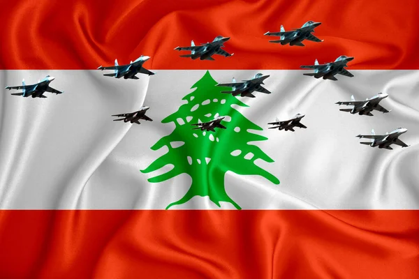 Σημαία Λιβάνου Φόντο Χώρο Για Λογότυπό Σας Στρατιωτική Εικόνα Αεροπορική — Φωτογραφία Αρχείου