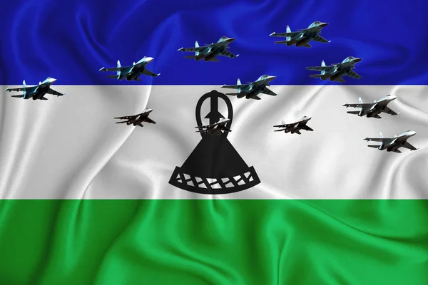 Flaga Lesotho Tło Miejscem Logo Wojskowa Ilustracja Parada Lotnicza Wojskowe — Zdjęcie stockowe