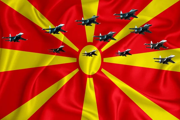 Makedoniansk Flagg Bakgrunn Med Plass Til Logoen Din Militær Illustrasjon – stockfoto