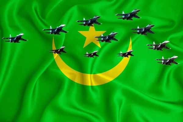 Σημαία Mauritania Φόντο Χώρο Για Λογότυπό Σας Στρατιωτική Εικονογράφηση Αεροπορική — Φωτογραφία Αρχείου