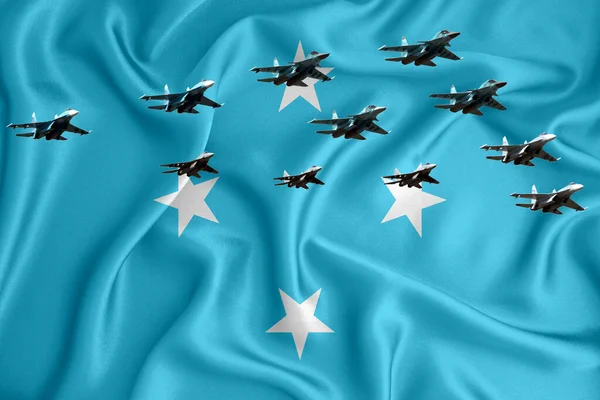 Micronesia Flag Background Space Your Logo Military Illustration Air Parade — Stock Photo, Image