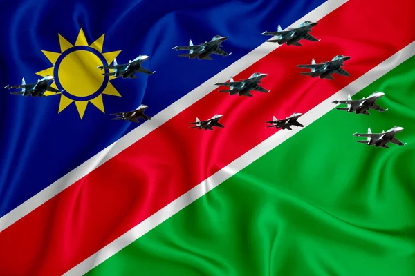 Namibië Vlag Achtergrond Met Ruimte Voor Logo Militaire Illustratie Luchtparade — Stockfoto