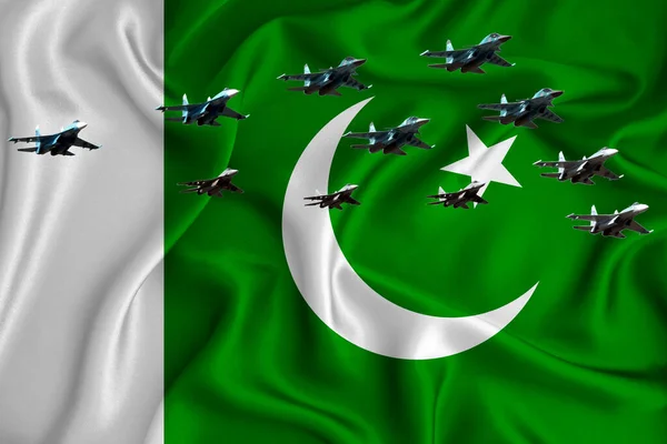 Флаг Пакистана Фон Пространством Вашего Логотипа Военная Иллюстрация Воздушный Парад — стоковое фото
