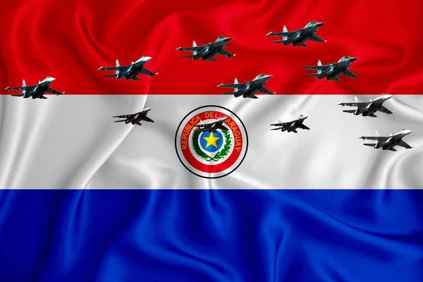 Прапор Парагваю Фон Простором Вашого Логотипу Військова Ілюстрація Повітряний Парад — стокове фото