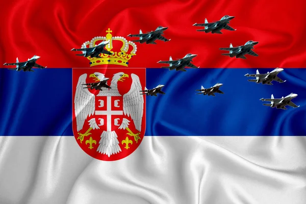 Bandiera Serbia Sfondo Con Spazio Vostro Logo Illustrazione Militare Parata — Foto Stock