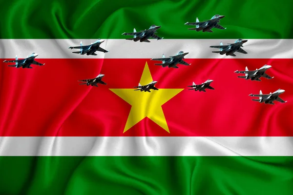 Bandiera Suriname Sfondo Con Spazio Vostro Logo Illustrazione Militare Parata — Foto Stock