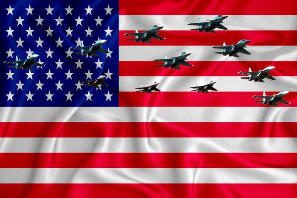 Σημαία Μας Φόντο Χώρο Για Λογότυπό Σας Στρατιωτική Εικόνα Αεροπορική — Φωτογραφία Αρχείου