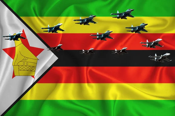 Flaga Zimbabwe Tło Miejscem Logo Wojskowa Ilustracja Parada Lotnicza Wojskowe — Zdjęcie stockowe