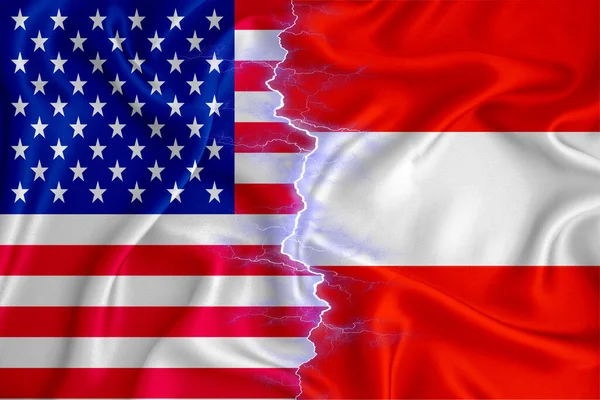 Österrike Och Usa Flagga Blixtlås Korsade Texturerat Tyg Begreppet Samarbete — Stockfoto