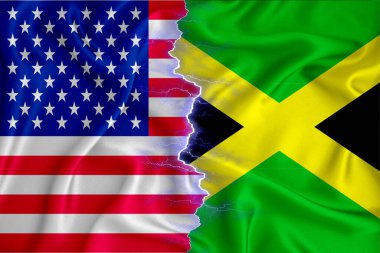 Jamaika ve ABD fermuarlı kumaş üzerine bayrak. İki ülke arasındaki işbirliği kavramı. 3d oluşturma