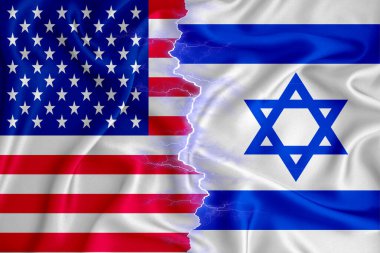 Israil ve Amerikan bayrağı fermuarlı kumaş üzerine. İki ülke arasındaki işbirliği kavramı. 3d oluşturma