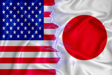 Japonya ve ABD bayrağı fermuarlı kumaştan yapılmış. İki ülke arasındaki işbirliği kavramı. 3d oluşturma