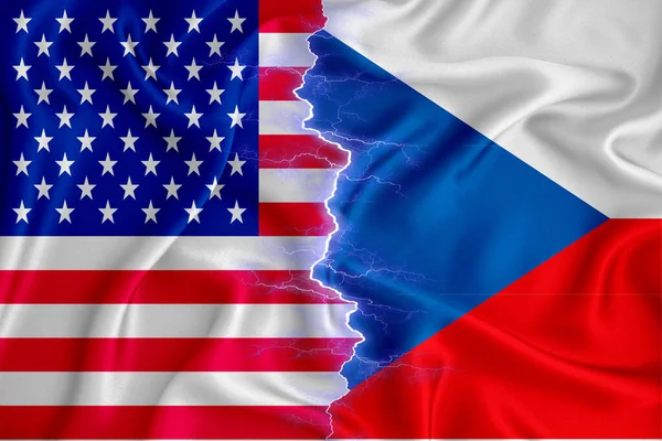 지퍼에 체코와 국기는 텍스처 섬유를 건넜다 사이의 협력이라는 개념이죠 렌더링 — 스톡 사진