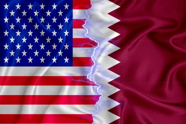 Katar Amerikai Zászló Cipzár Keresztbe Texturált Szövet Két Ország Közötti — Stock Fotó