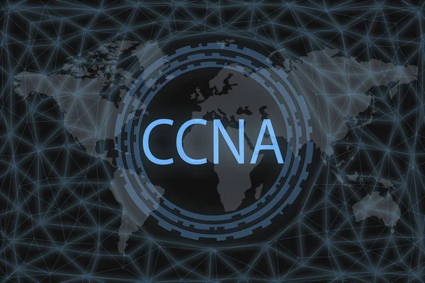 Ccna Certified Network 주변의 어두운 배경과 지도에 새겨진 — 스톡 사진