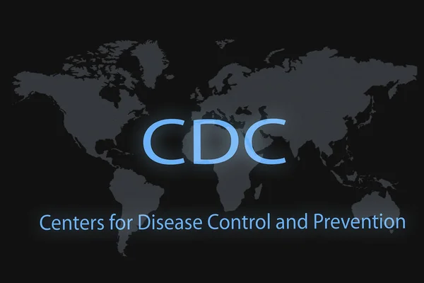 Inscripción Los Cdc Sobre Fondo Oscuro Mapa Mundial — Foto de Stock