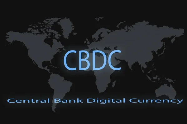 Cbdc 中央银行数字货币 摘要加密货币 有黑暗的背景和世界地图为您的设计提供图形化概念 — 图库照片