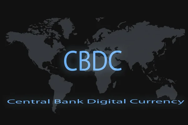 CBDC (Merkez Bankası Dijital Para Birimi) Soyut Kripto Para Birimi. Karanlık bir geçmişi ve bir dünya haritası var. Tasarımınız için grafiksel kavram.