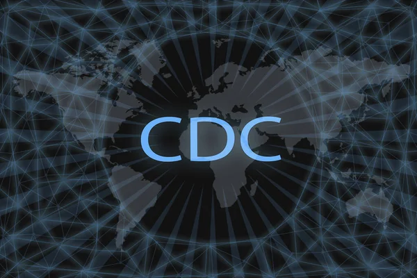 Inscripción Los Cdc Sobre Fondo Oscuro Mapa Mundial — Foto de Stock