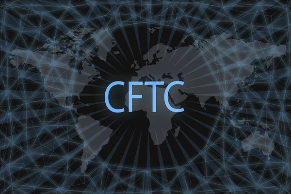 商品期货交易委员会Cftc在黑暗背景和世界地图上的签名 — 图库照片