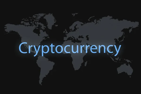 Cryptocurrency Inscription Dark Background World Map — Stock Photo, Image