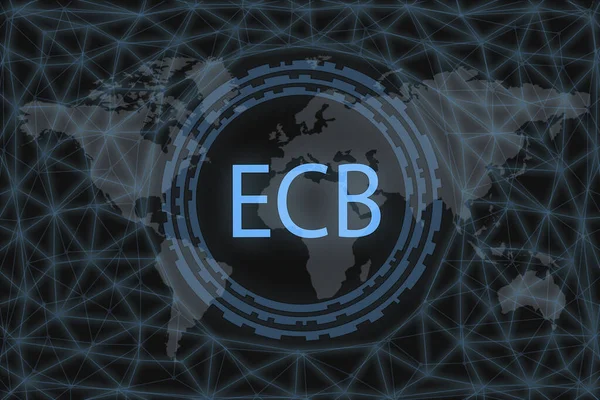 Ecb European Central Bank Inscription Dark Background World Map — Stock Photo, Image