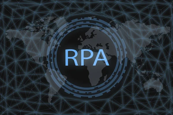 Rpa Robotic Process Automation Inscription Dark Background World Map — 스톡 사진