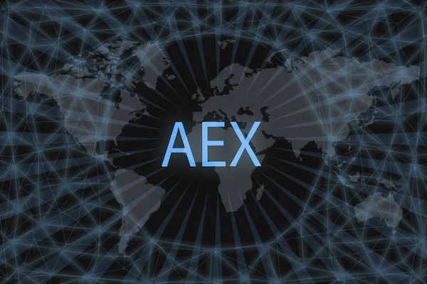 Aex Índice Mercado Ações Global Com Fundo Escuro Mapa Mundo — Fotografia de Stock