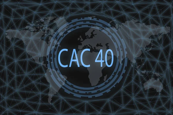 CAC 40 Global stock market index. With a dark background and a world map. Graphic concept for your design.