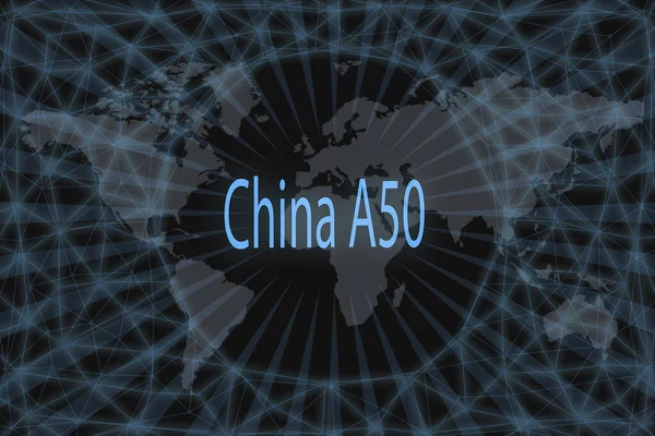 Chiny A50 Globalny Indeks Giełdowy Ciemnym Tłem Światową Mapą Koncepcja — Zdjęcie stockowe