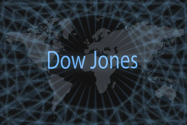 Индекс Dow Jones Global Тёмным Фоном Картой Мира Графическая Концепция — стоковое фото