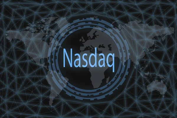 Nasdaq Índice Mercado Ações Global Com Fundo Escuro Mapa Mundo — Fotografia de Stock