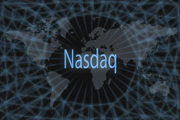 Nasdaq Global Börsindex Med Mörk Bakgrund Och Världskarta Grafiskt Koncept — Stockfoto