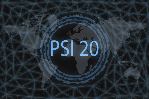 PSI 20 Global stock market index. With a dark background and a world map. Graphic concept for your design.