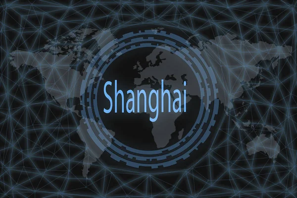 Shanghai Global stock market index. With a dark background and a world map. Graphic concept for your design.