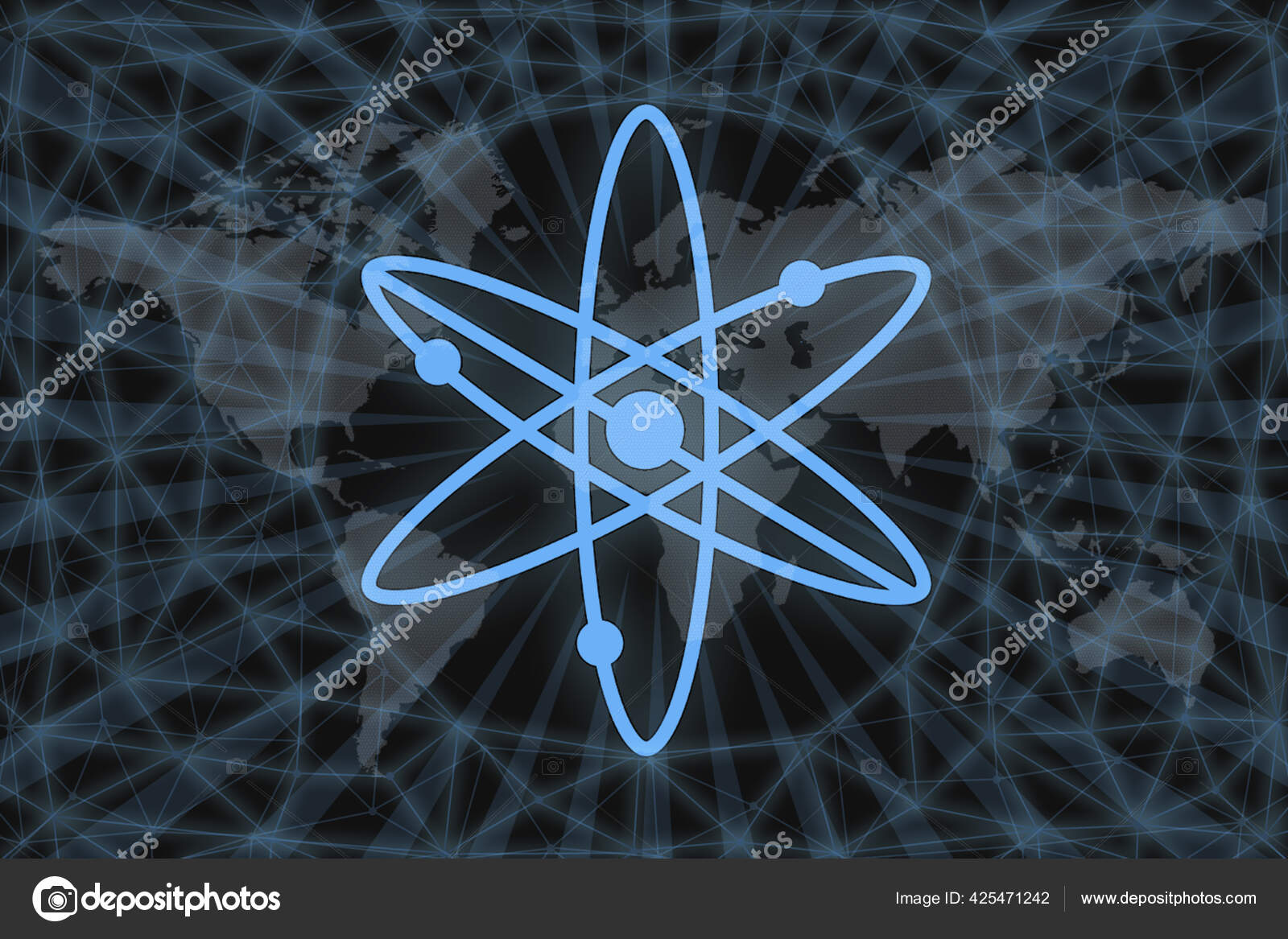 Cosmos Atom Abstract Cryptocurrency Dark Background World Map Graphic  Concept — Stock Photo © magri1 #425471242