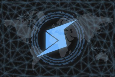 Bolt (BOLT) Soyut Kripto para birimi. Karanlık bir geçmişi ve bir dünya haritası var. Tasarımınız için grafiksel kavram.