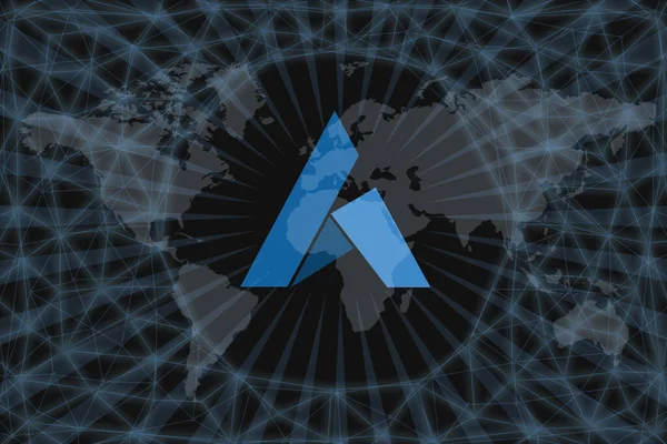 Ardora Ardr Cryptocurrency 약어이다 어두운 배경과 지도를 가지고 당신의 디자인을 — 스톡 사진