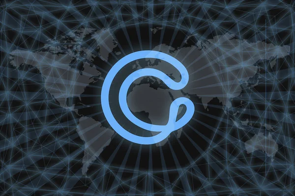 Cybermiles Cmt Criptovaluta Astratta Con Uno Sfondo Scuro Una Mappa — Foto Stock