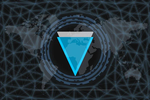 Kenarlık (XVG) Soyut Kripto Para Birimi. Karanlık bir geçmişi ve bir dünya haritası var. Tasarımınız için grafiksel kavram.