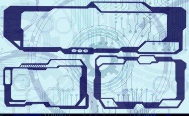 Fütürist arayüz teknolojisi soyut arka plan. Yatay olarak dizayn edilmiş üç element var. Site için şablonlar oluşturun. Site için şablonlar oluştur.