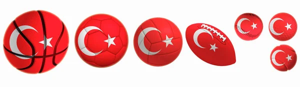 Прапор Туреччини Накладений Ячі Гольф Баскетбол Волейбол Футбол Теніс Регбі — стокове фото
