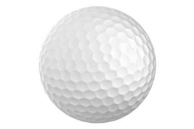 Beyaz arka planda beyaz bir golf topu. Dünyanın her yerindeki insanlar tarafından oynanan bir spor.