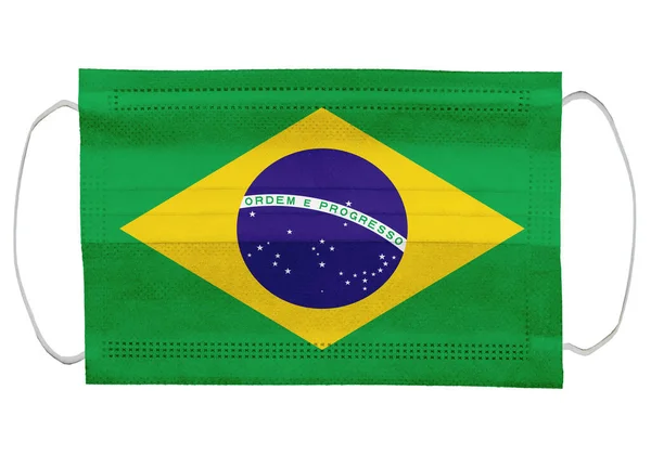 Bandiera Brasiliana Una Maschera Medica Isolato Uno Sfondo Bianco Virus — Foto Stock